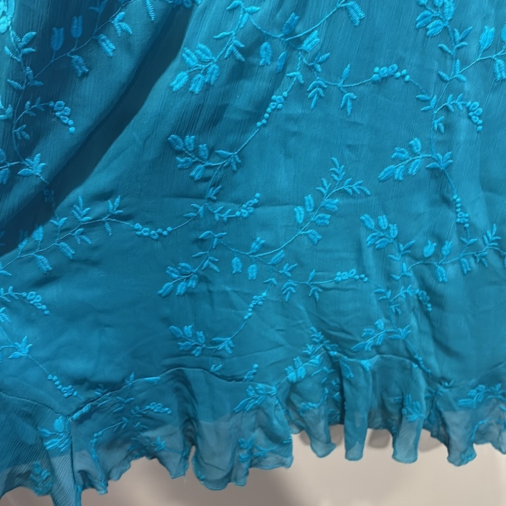 Betsey Johnson Y2K fairy turquoise embroidered slip babydoll dress XL nwt - Picture 4 of 5